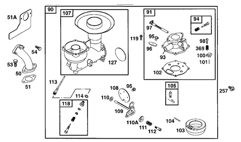 Carburetor Assembly 2 Diagram and Parts List for 252417-0261-XX  Briggs and Stratton Engine